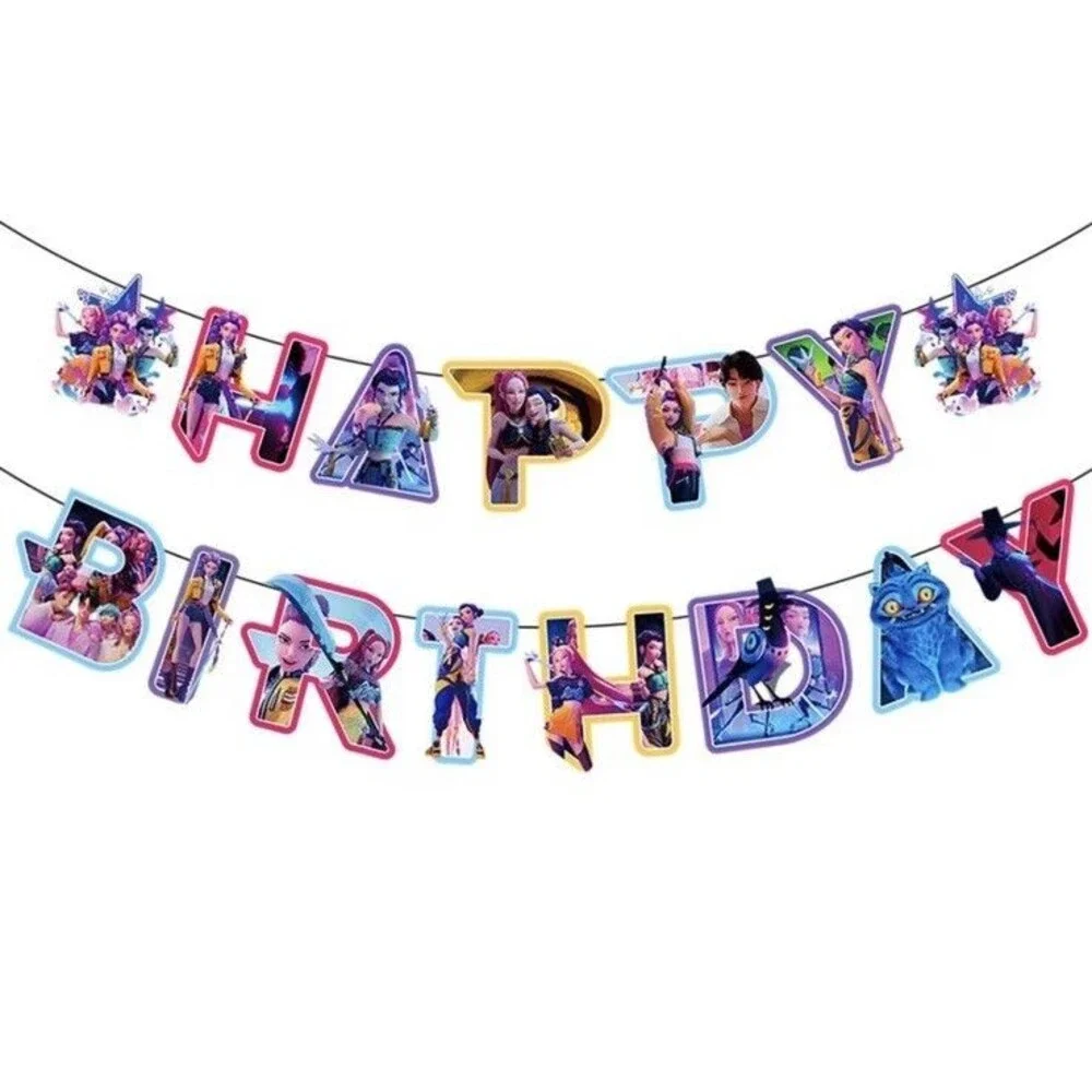 KPOP Hunters Birthday Party Supplies Balloons Cake Toppers Banner Lgr Backdrop